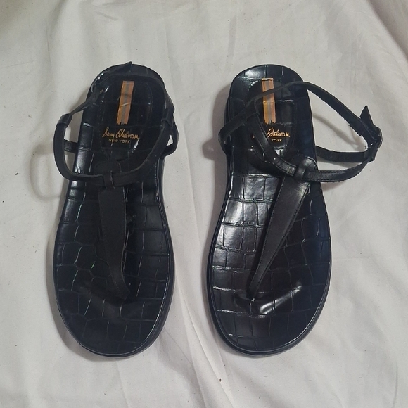 Sam Edelman Black Croc-Embossed Sandals Size 6.5 - Picture 1 of 7